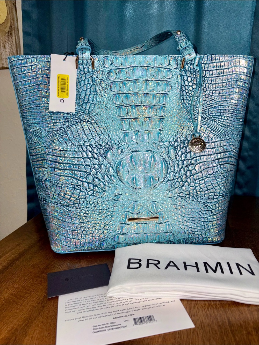 Brahmin NWT Ellen - Arctic Blue - Iridescent Metallic Glitz - 3 FULL EYES